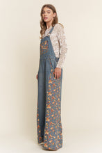 Load image into Gallery viewer, J.nna Contrasting Denim and Floral Overalls in Floral Denim