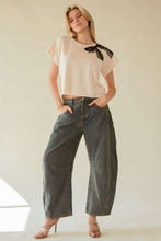 Load image into Gallery viewer, Davi & Dani Top with Bead Embellished Ribbon Patch in Cream Beige FINAL SALE