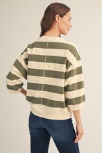 Load image into Gallery viewer, Jodifl V-Notched Bold Stripe Casual Top in Olive