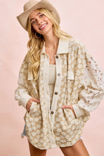 Load image into Gallery viewer, BiBi Floral Lace Sleeve Oversized Shacket in Oatmeal