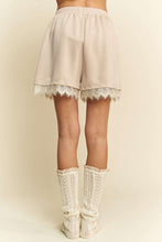 Load image into Gallery viewer, Davi & Dani Pearl Embellished and Lace Trim Shorts in Beige