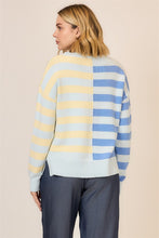 Load image into Gallery viewer, Cozy Co. Half and Half Contrasting Stripe Knit Sweater in Blue