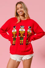 Load image into Gallery viewer, BiBi Solid Color Knit Sweater with Christmas Theme Patches in Red