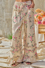 Load image into Gallery viewer, BiBi Flower Printed Twill Ruffled Detail Wide Pants in Cream