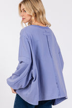 Load image into Gallery viewer, Sage+Fig OVERSIZED Terry Knit Top with Daisy Flower Patch in Maya Blue