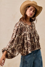Load image into Gallery viewer, BiBi Two Tone Abstract Print Top in Tan/Brown ON ORDER
