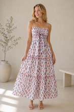 Load image into Gallery viewer, Peach Love Floral Print Front Bow Detail Maxi Dress in Off White/Coral