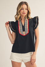Load image into Gallery viewer, Jodifl Solid Color Woven Top with Plaid Accents in Black