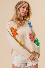 Load image into Gallery viewer, BiBi Crochet Flowers Patched Sweater in Oatmeal