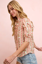 Load image into Gallery viewer, BiBi Floral Printed Ruffled Puff Sleeve Top in Red