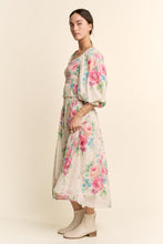 Load image into Gallery viewer, Davi & Dani Flower Printed Chiffon Midi Dress in Taupe