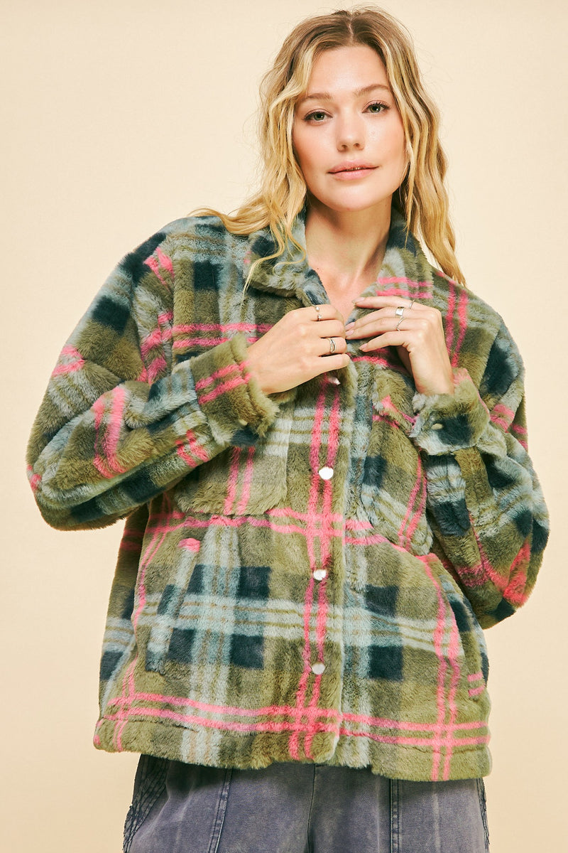 Davi & Dani Plaid Jacket in Olive/Orange – June Adel