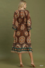 Load image into Gallery viewer, Umgee Abstract Print Belted Midi Dress in Rust