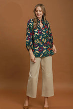 Load image into Gallery viewer, Umgee Floral Print Split Neck Blouse in Teal