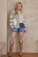 Load image into Gallery viewer, mello. OVERSIZED Mixed Fabric Color Block Daisy Patch Top in Multi Brown