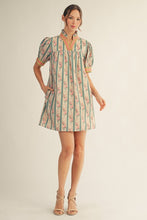 Load image into Gallery viewer, Jodifl Floral and Stripe Print Puff Sleeve Dress in Jade Mix