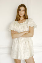 Load image into Gallery viewer, Storia Floral And Sequin Swing Mini Dress in Cream Gold