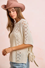 Load image into Gallery viewer, BiBi Textured Garter Knit Sweater Top with Side Ties in Ivory