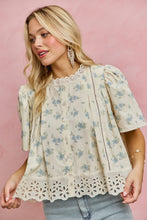 Load image into Gallery viewer, So Me Floral Print Lace Trim Blouse Top in Blue