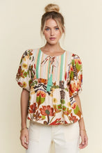 Load image into Gallery viewer, J.nna Mixed Floral and Striped Babydoll Top in Rust Multi