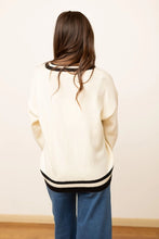 Load image into Gallery viewer, Emma+Grace Varsity Sweater with Sequin Bow on Front in Cream