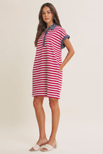 Load image into Gallery viewer, In February Yacht Club Relaxed Fit Casual Stripe Polo Mini Dress in Burgundy/Cream
