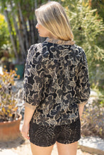 Load image into Gallery viewer, VOY Contrast Ruffled V-neck Floral Textured Top in Tan