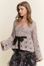 Load image into Gallery viewer, J.nna Open Knit Sweater with Bow Detail in Warm Grey