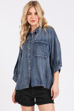 Load image into Gallery viewer, Mittoshop Washed Tencel Chambray Dolman Sleeve Top in Dark Denim ON ORDER