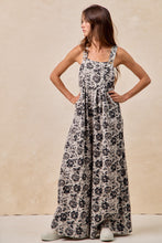 Load image into Gallery viewer, BiBi Mineral Washed Denim Rose Print Wide Leg Jumpsuit in Grey/Black