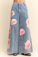 Load image into Gallery viewer, Davi & Dani Washed Corduroy Pants with Printed Flowers in Washed Blue