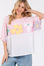 Load image into Gallery viewer, Sage+Fig Cotton Top with Stripes and Daisy Patches in Pink