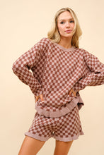 Load image into Gallery viewer, Blue B Cozy Knit Checkerboard Set with Frill Ruffles in Walnut