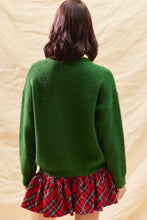 Load image into Gallery viewer, So Me Christmas Plaid Ribbon Bow Front Sweater in Green