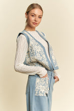 Load image into Gallery viewer, Davi & Dani Casual Textured Lace and Denim Vest in Light Denim Blue