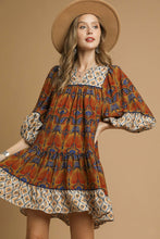 Load image into Gallery viewer, Umgee Contrasting Boho Print Mini Dress in Terracotta Mix