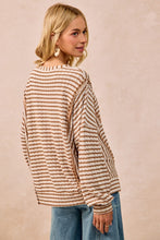 Load image into Gallery viewer, BiBi OVERSIZED Contrasting Color Textured Knit Stripe Top in Camel