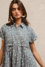 Load image into Gallery viewer, BiBi Denim Floral Mini Dress with Frayed Details in Denim