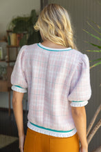Load image into Gallery viewer, VOY Stripe Band Detail Fuzzy Textured Plaid Top in Pink