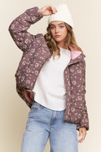 Load image into Gallery viewer, J.nna Ribbon Bow & Floral Print Puffer Jacket in Brown