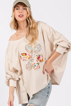 Load image into Gallery viewer, Sage+Fig OVERSIZED Terry Knit Top with Daisy Flower Patch in Oatmeal