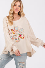 Load image into Gallery viewer, Sage+Fig OVERSIZED Terry Knit Top with Daisy Flower Patch in Oatmeal