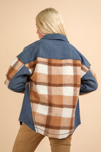 Load image into Gallery viewer, Very J Textured Denim and Contrasting Plaid Shacket in Mocha Mix