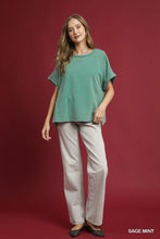 Load image into Gallery viewer, Umgee Mineral Wash Oversized Rolled Sleeve Tee in Sage Mint