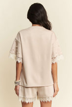 Load image into Gallery viewer, Davi & Dani Pearl Embellished and Lace Detailed Top in Beige