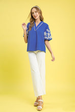 Load image into Gallery viewer, Umgee Textured Top with Embroidery and Scalloped Trim Details in Ocean