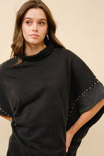 Load image into Gallery viewer, Blue B Solid Color Funnel Neck Studded Dolman Sweatshirt in Black ON ORDER