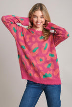 Load image into Gallery viewer, Umgee Leopard Sweater With Destroyed Rib Band Pullover Sweater in Magenta