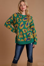 Load image into Gallery viewer, Umgee Leopard Sweater With Destroyed Rib Band Pullover Sweater in Green