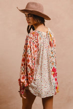 Load image into Gallery viewer, BiBi Mix n Match Floral and Abstract Print Peasant Top in Rose Mix
